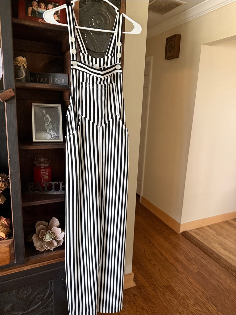 HALARA Black & White Vertical-Stripe Wide-Leg Jumpsuit
